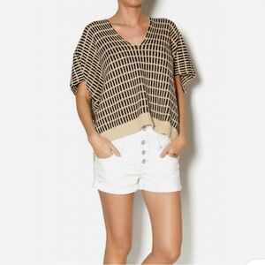 Free People Striped V-Neck Knit Top - Black and Tan